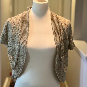Tan/Cream sweater Kim Rogers Pointelle Shrug